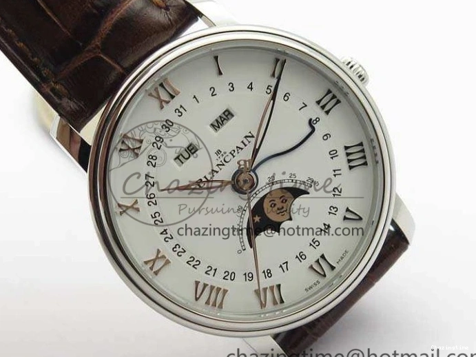 0519 FreshLook Villeret 6654 SS Complicated Function OMF 1:1 Best Edition White Dial On Brown Leather Strap A 8119